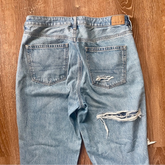 American Eagle Outfitters Blue Patchwork Mom Straight Jeans 12 - Picture 9 of 10